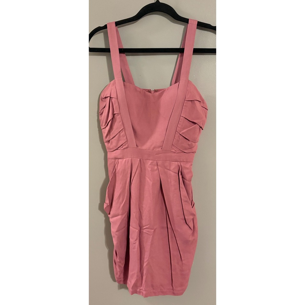 BCBGeneration Pink Pleated Ruffle Mini Dress Size 4 Sleeveless Cocktail Pockets